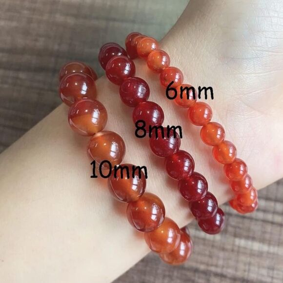 NEW Carnelian Gemstone 8mm Round Polished Bead Stretch Virgo Bracelet Unisex - Picture 5 of 7